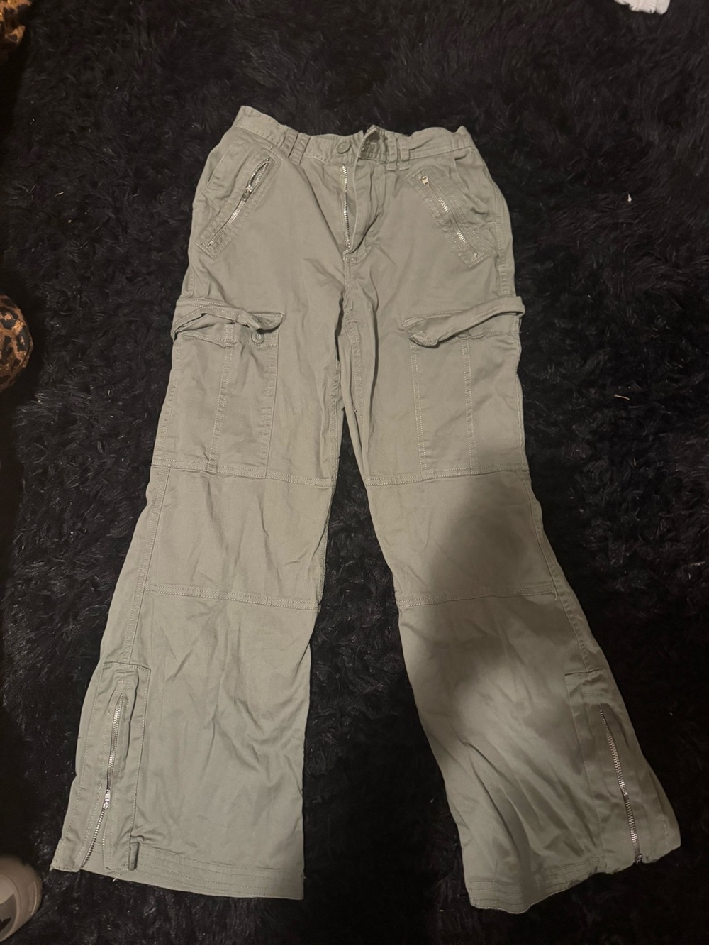 Ultra Flirt Olive Green Cargo Pants with Zipper Accents